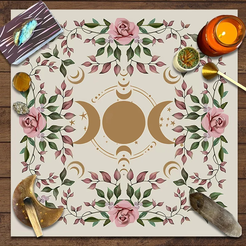 VIKAMA Triple Moon Tarot Tischdecke für Meditation Tarot Wahrsagerei Dekoration Vintage Okkult Tarot Tischdecken