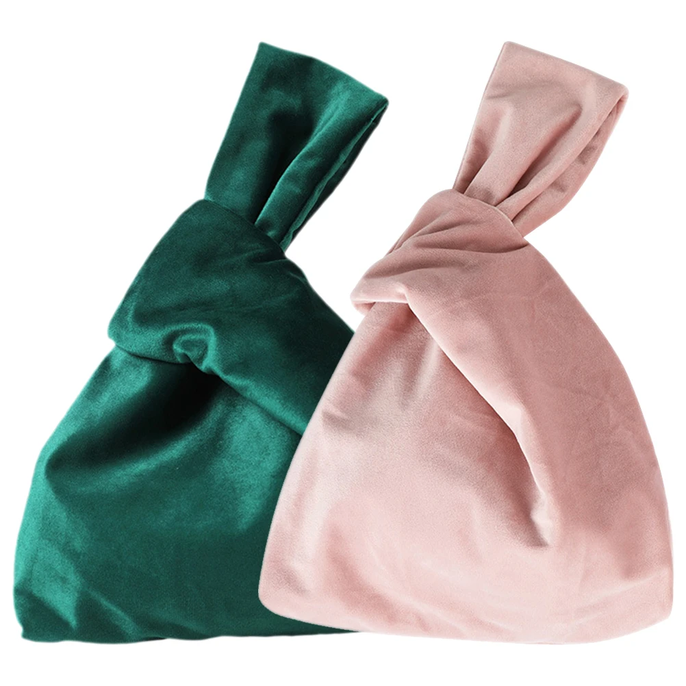 

2Pcs Velvet Wrist Bag Clutch Evening Bags for Women Formal Tote Retro Knot Small Portable Lightweight Wallet