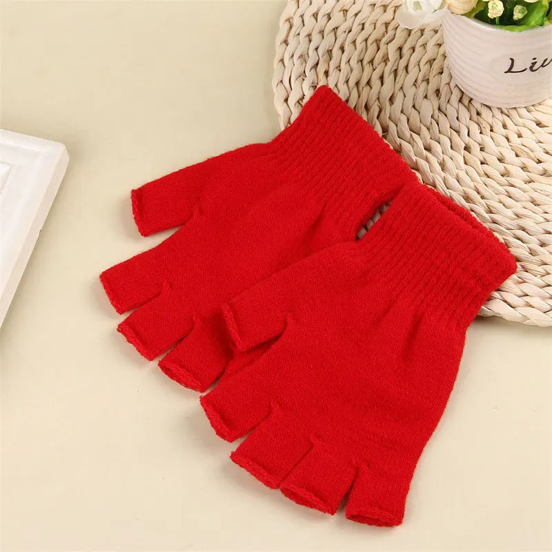 1pair Fingerless Gloves For Women Men Solid Color Half Finger Mittens Winter Warm Soft Short Gloves Thick Knitted Mittens