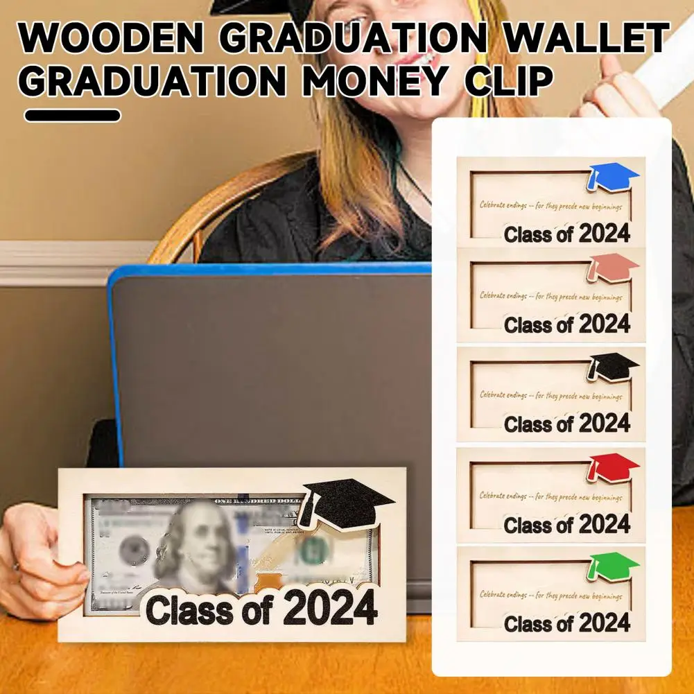 

Graduation Cash Clip Class of 2024 Graduation Money Holder Wooden Wallet Photo Frame Gift Box for Graduates Cash for Grad