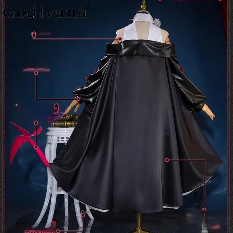 Cosplay Gioco bidimensionale Abito da donna Nero Copricapo Coda Gioco di ruolo Costume Set Abito da ragazza Decorazione con fiocco Abiti