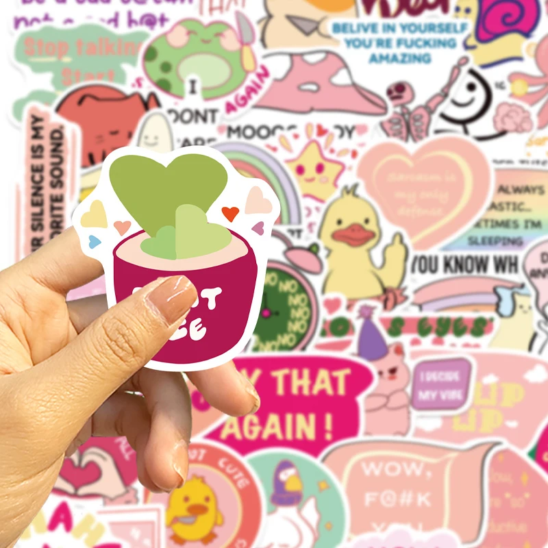 50Pcs Pink Romantic Quote Stickers Sweet Aesthetic Vinyl Decals for Notebook Stationery Motorcycle Laptop Phone Luggage