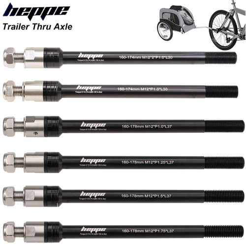 Remolque de bicicleta HEPPE, eje pasante, remolque de carga para niños, eje pasante de 160-174mm/178mm, eje de enganche de remolque de bicicleta M12 P1.0/1.25/1.5/1.75