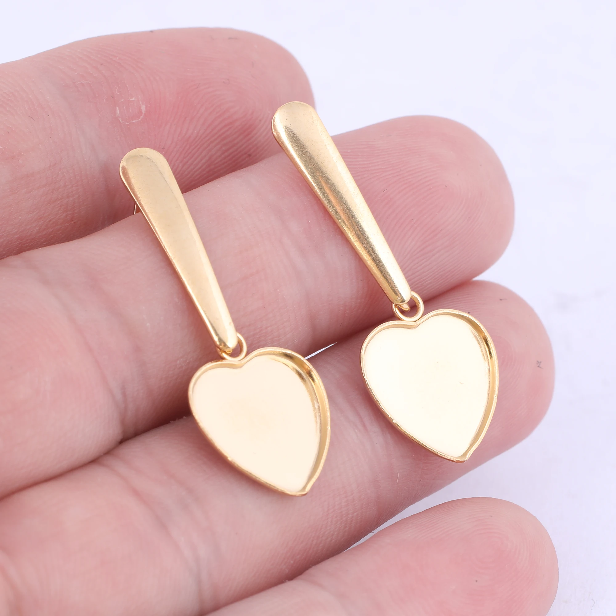 10pcs stainless steel earring posts findings gold plated 12mm heart cabochon earring base setting blanks diy ear hooks