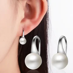 Elegant 925 Silver Needle Big Clear Freshwater Pearl Earrings Round Sterling Pearl Earrings Jewelry Classic Earrings for Women