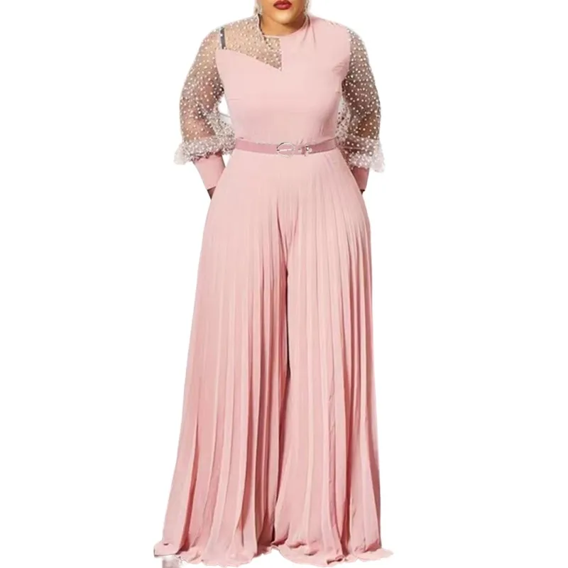 S-5xl Automne Tenues Femmes Rose Mode Plus La Taille Combinaison Slim Plissé À Manches sulfBarboteuses Vêtements Élégants En Gros Dropshipping