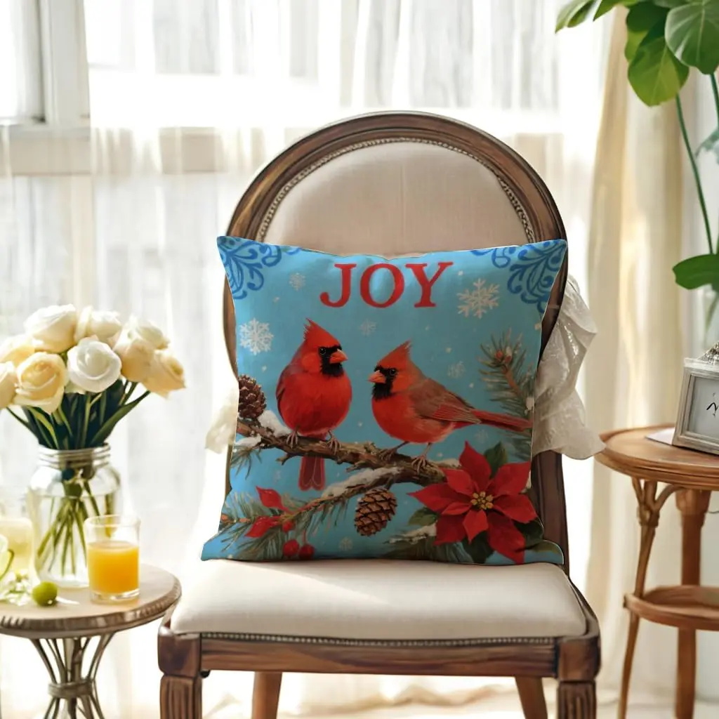4 PC Christmas Throw Pillow Covers Holiday Bird Decor Seasonal Accent Cushions Joy Peace Believe Winter Home Xmas Decor