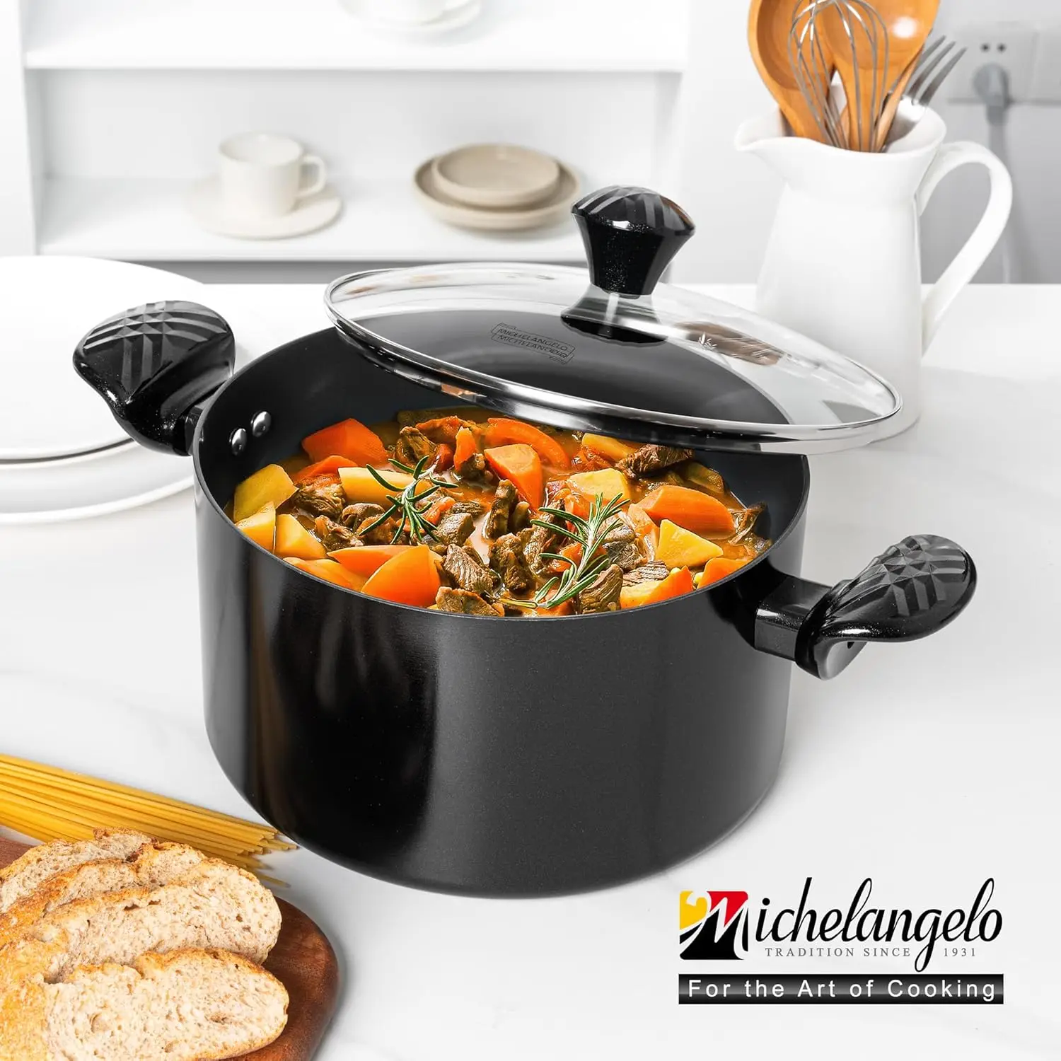 

MICHELANGELO Stock Pot with Lid Nonstick Cooking Pot 6 Quart Soup Pot Sauce Pan Large Capacity Gas Induction Cooker Cookware