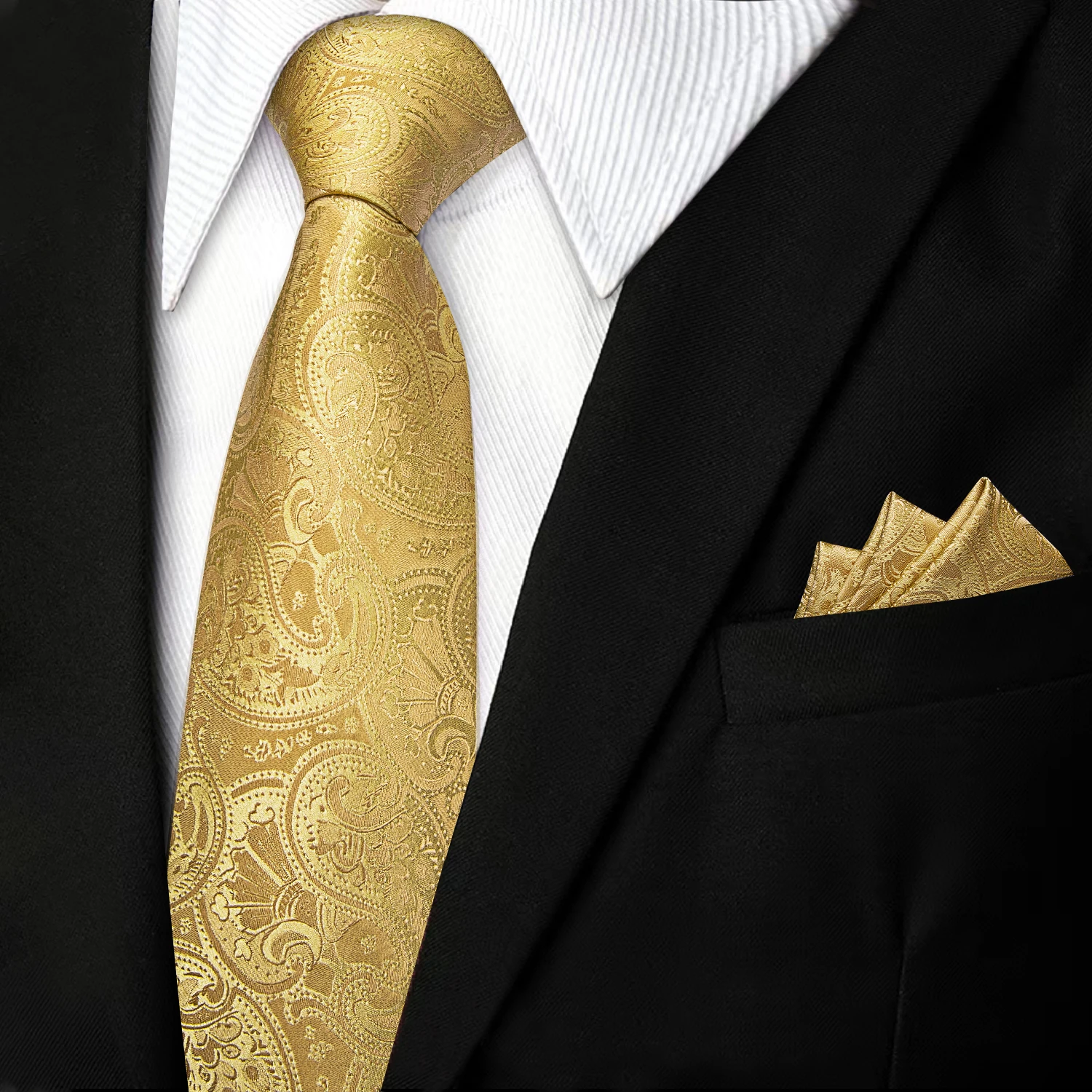 Mens Paisley Necktie 3pcs Set, Matching Pocket Square And Cufflinks, Ideal For Groom Wedding Prom Formal Events Gifting