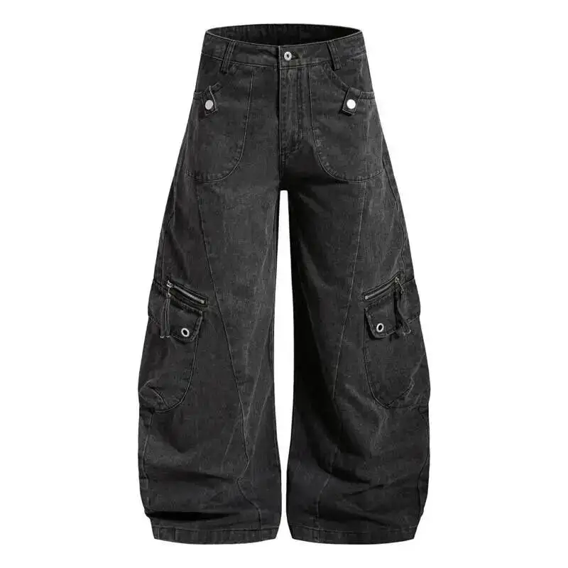 American Retro Solid Distress Men's Work Pants Multi-pocket Splicing Design Causal Wide-leg Pant 2026 Spring News 9X8X6O
