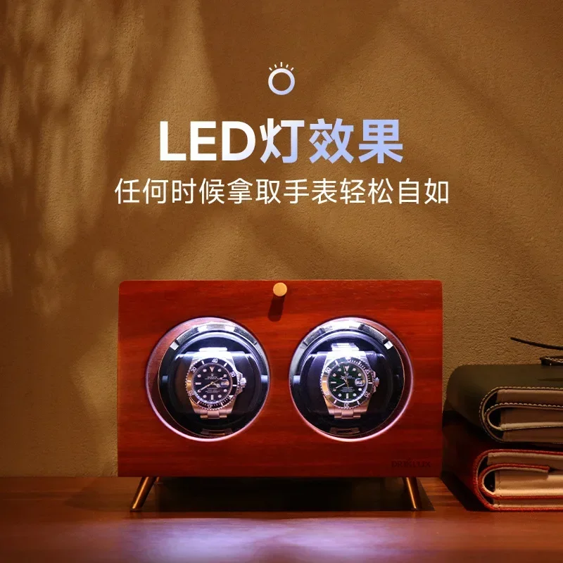 Automatic mechanical watch luxury wooden watch winder with LED ambient light watch storage box plug-in battery dual-purpose