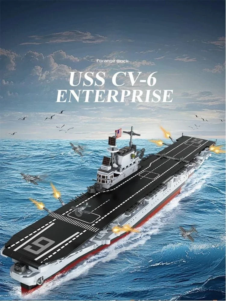 Klemmbausteine Militärisches USS CV-6 Enterprise Bausteine-Set, Marine-Kampfschiff, Flugzeugträger, Boot-Modellbausatz, Spielzeug für Jungen, Erwachsene und Kinder, Geschenk, 1883 Teile