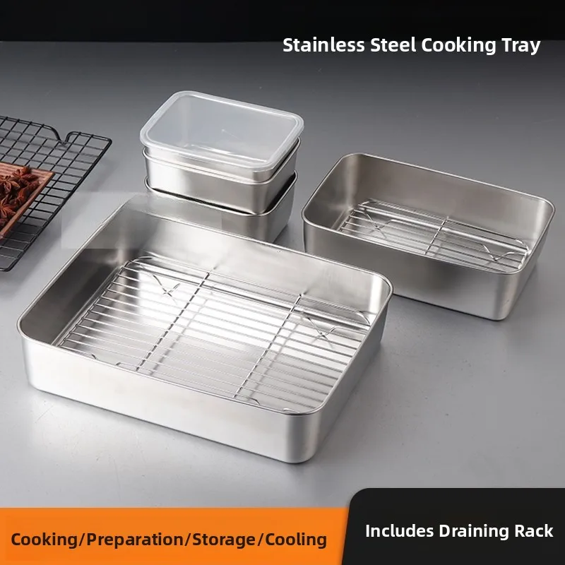 

Thiened Stainl Steel Cooking Plate BBQ Hot Pot Storage Di Rectangular Adult Size 6 Inches Matte Fini Pure Color