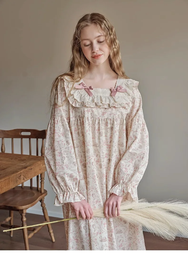 

Новая весенне-осенняя женская ночная рубашка, милая, милая, кружевная, для ленивого ветра, для девочек, студентов, пижамы в иностранном стиле, домашняя одежда, платья