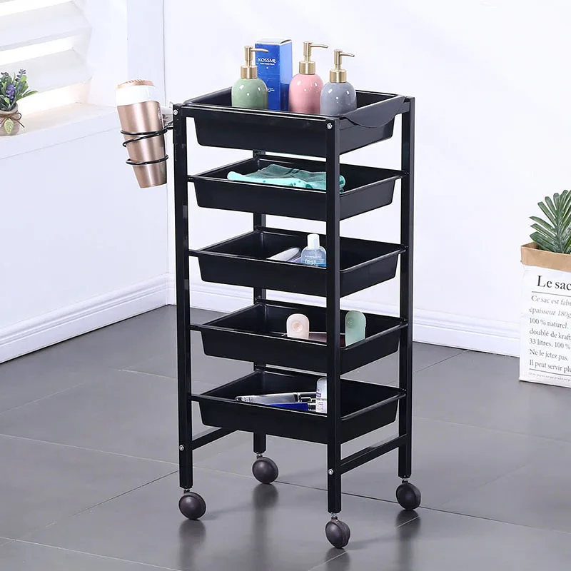 Zwarte Esthetische Kapperswagen Acryl Hulp Haarverlenging Trolley Schoonheidssalon Werkzeugwagen Spa Meubels Mq50tc