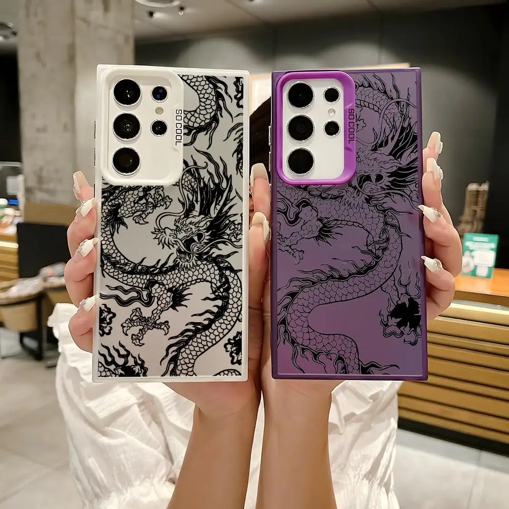 الاتجاه الموضة التنين الصيني قضية الهاتف لسامسونج غالاكسي S25 حافة S24 S23 S22 S21 S20 الترا فوندا سيليكون الفضة جراب هاتف #1