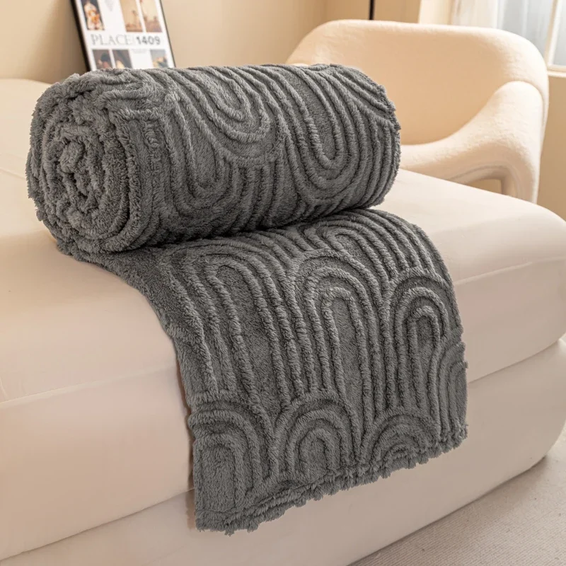 Ultra Soft 3D Jacquard Fleece Blanket Vintage Roman Column Striped Sofa Throw Blankets for Office Nap Travel Lightweight quilt