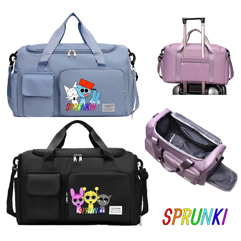 Sprunki Cartoon Tote Travel Bag Large Capacity Clothes Storage Bags Gym Duffle Pack with Shoe Compartment Portable HandBag Gift