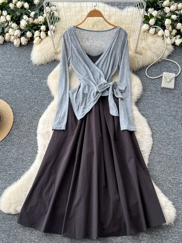 Ele Set da donna lungo Sve Wrap Dr con cinturino design a vita alta con inserto fasciato Tank Dr French Sle abbigliamento da lavoro casual
