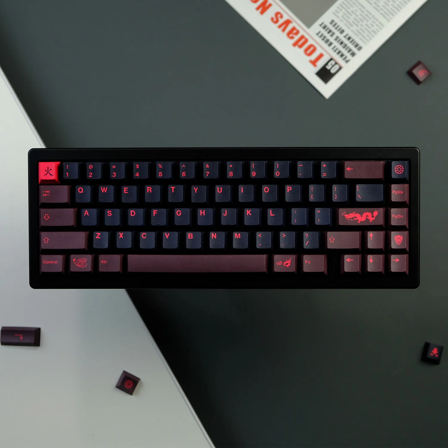 

KYOMOT 128 Keys GMK Red Dragon Keycaps PBT Dye Sub Keycap Cherry Multilingual keycaps Profile for MX Switch Custom Keyboard Caps