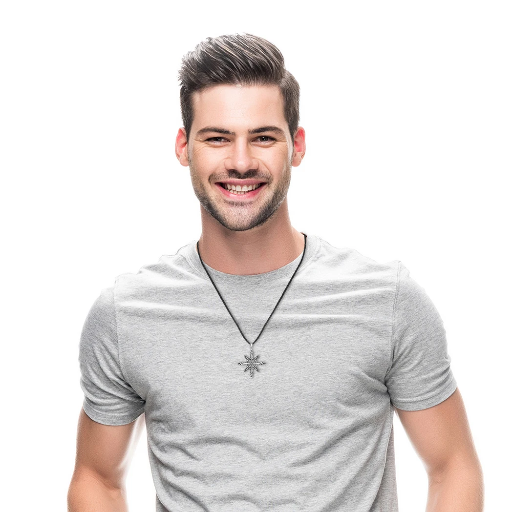 شيطانية الفوضى دلاية شكل نجمة قلادة للرجال النساء السحر الكابالا الفوضى عجلة سحر أسود جلد سلسلة قصيرة تصل إلى عظمة الترقوة تميمة مجوهرات