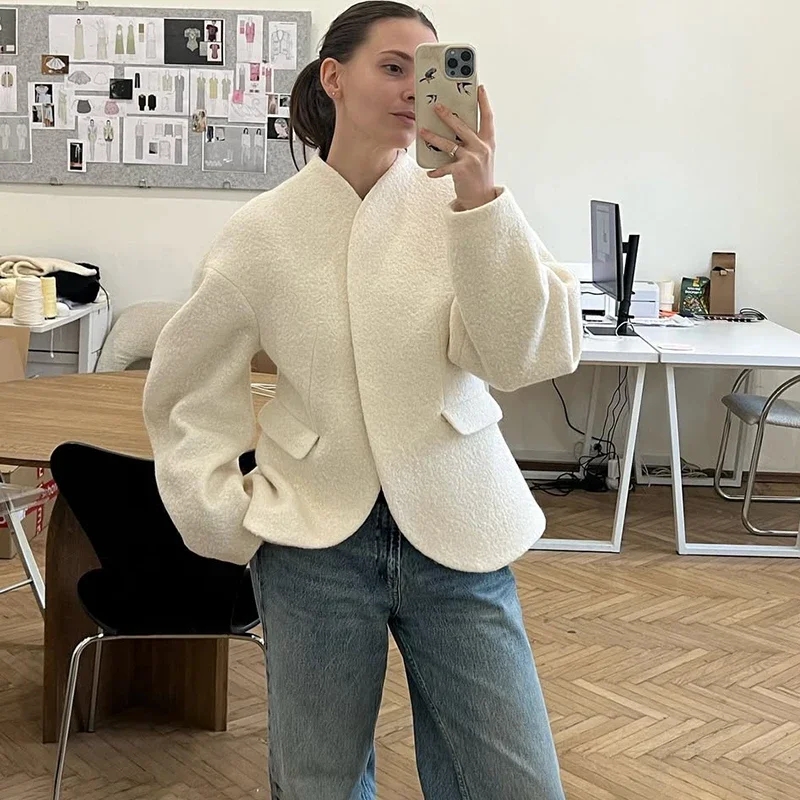 2025 Fall White Fur Jacket Coat For Women Casual Long Sleeve Cardigan Jacket Winter Streetwear Coat Female Commuting