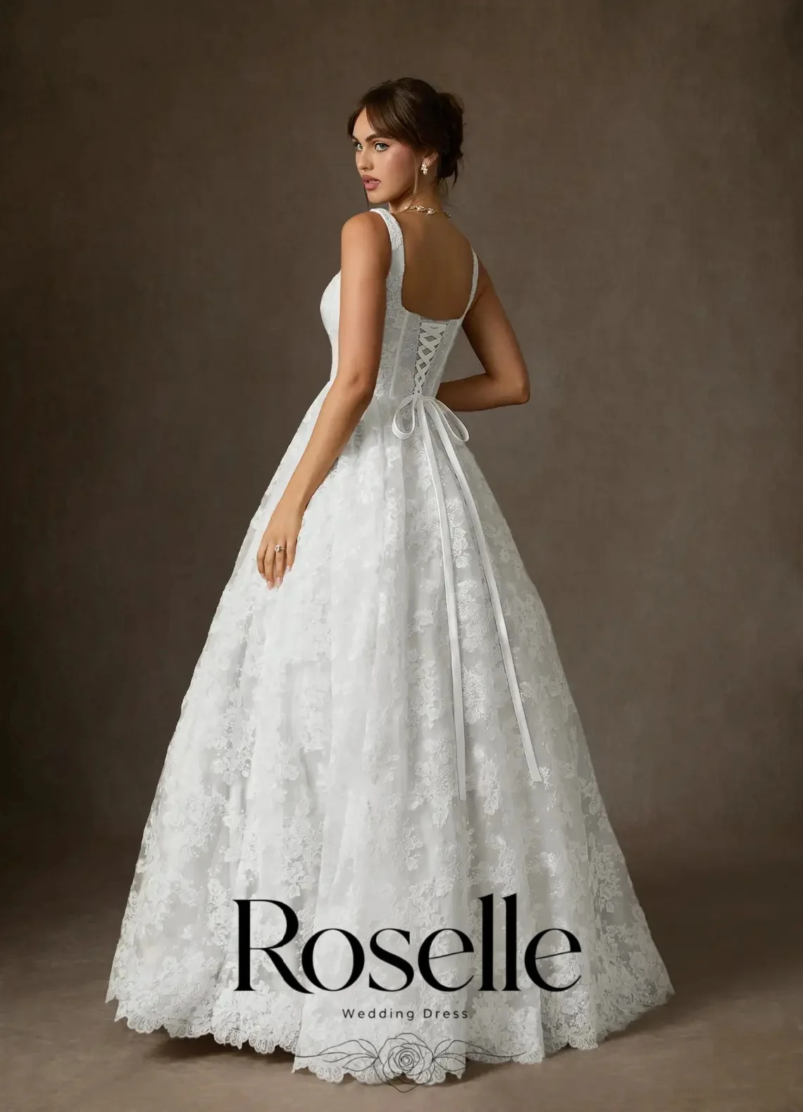 ROSELLE Exquisite Lace Square Collar Ball Gown Wedding Dress Spaghetti Strap Lace Up 2026 Bridal Customized Vestido De Novia