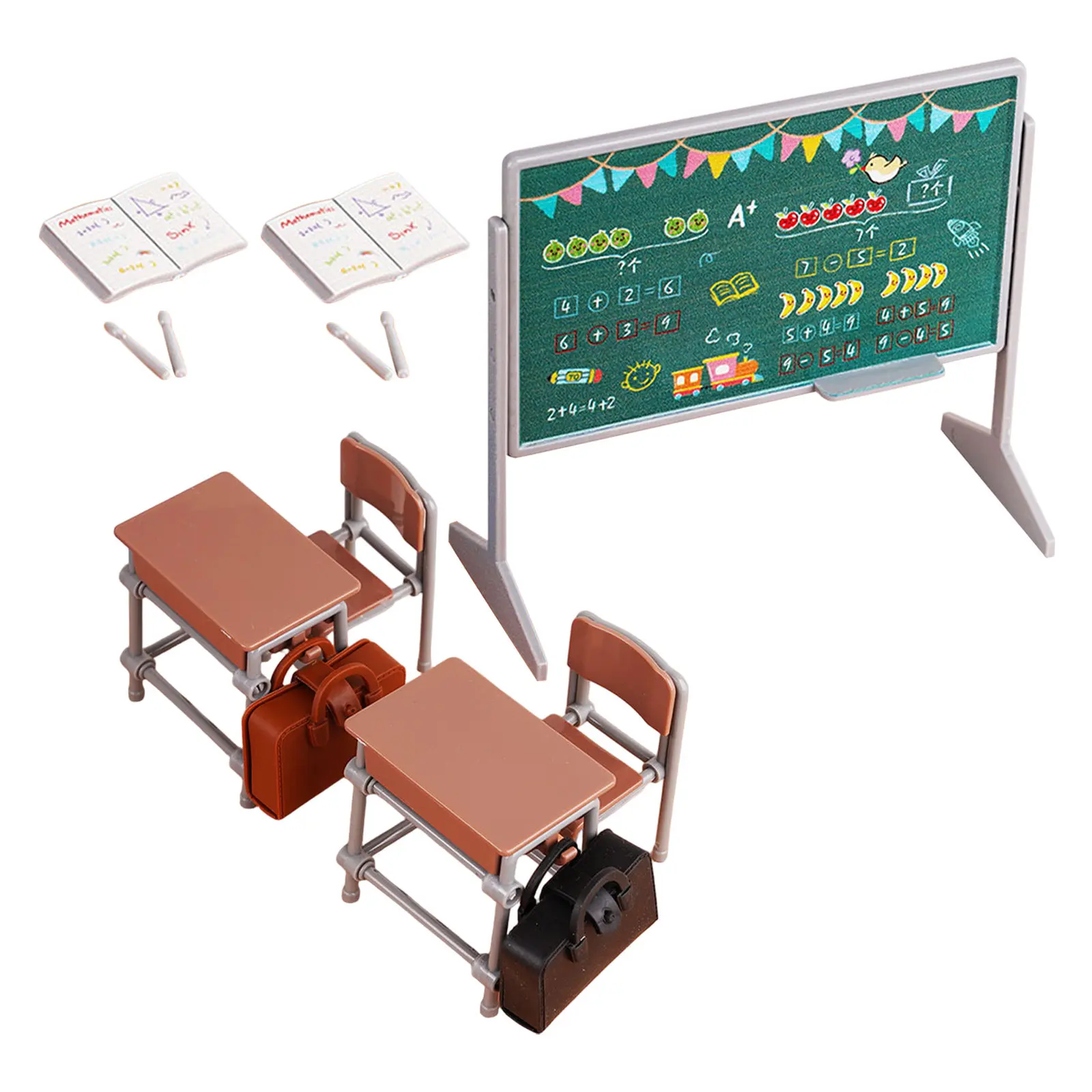 

1 Set Miniature Dollhouse School Supplies Mini School Desk Chalkboard School Furniture Set Mini Chair Book Schoolbag Model