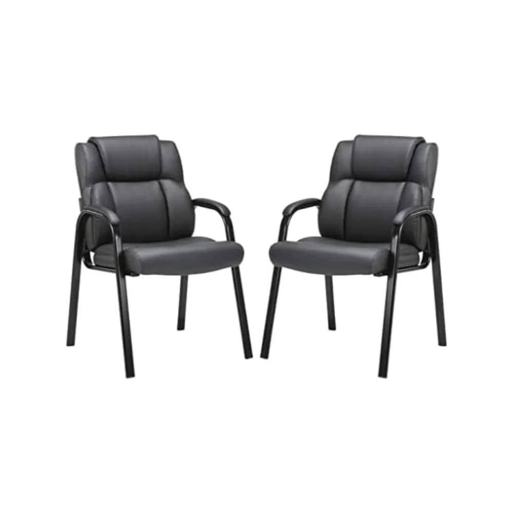 Leather Guest Chair with Padded Arm Rest for Reception Meeting Conference and Waiting Room Side Office Home Black 2 Pack