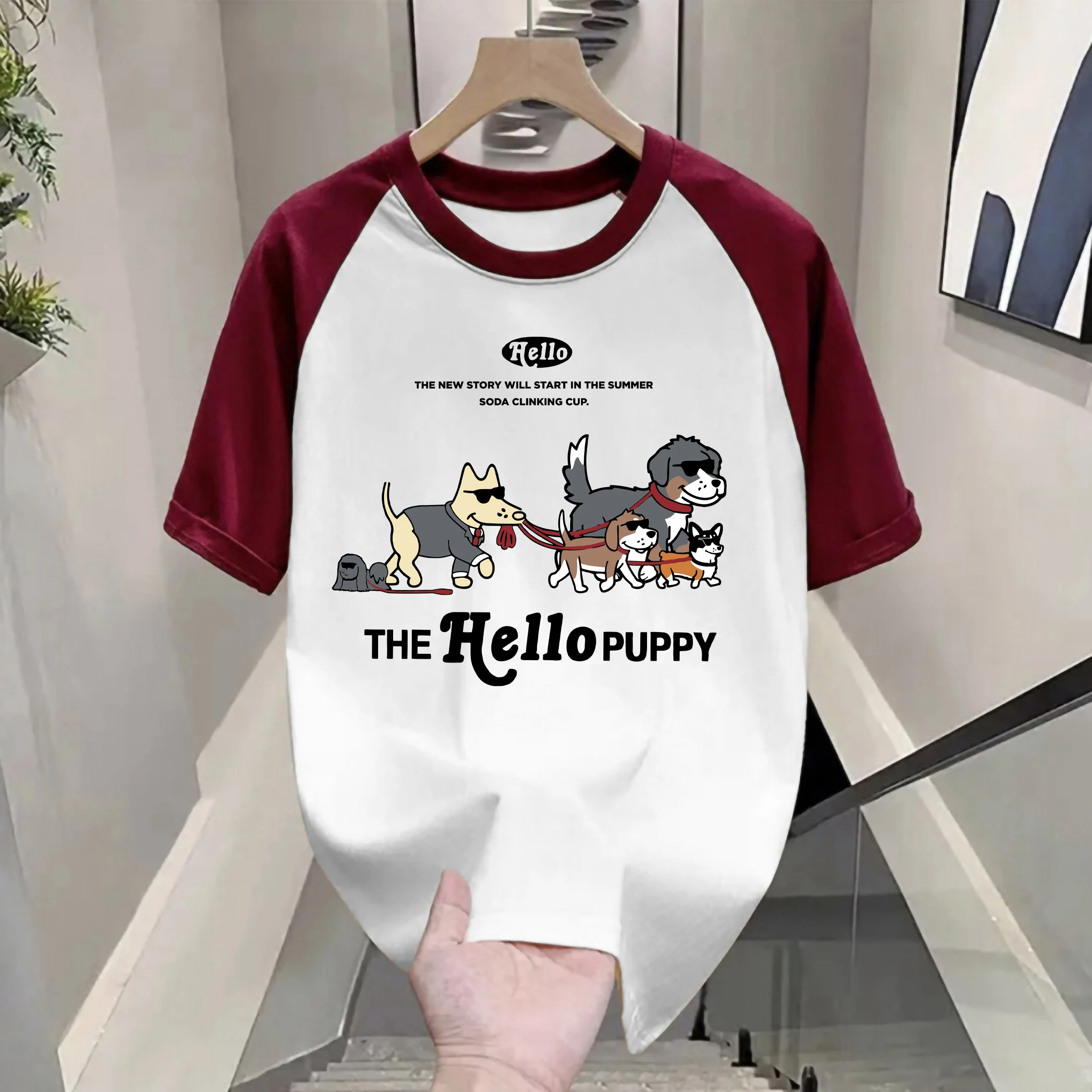 

Мужская футболка свободного кроя с коротким рукавом из чистого хлопка, плотная, летняя, модная, с цветовыми блоками, повседневная, с круглым вырезом