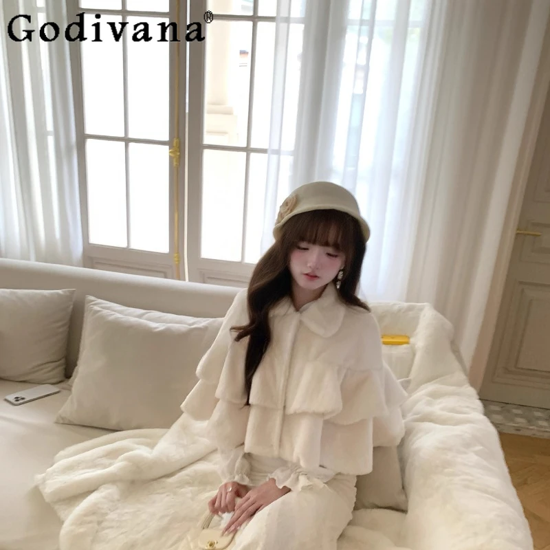 

Женские милые пончо из искусственного меха, зимние милые белые пушистые накидки с длинными рукавами, женские короткие накидки в японском стиле в стиле Лолиты