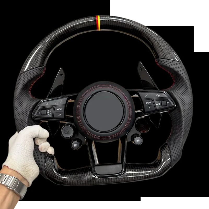 High-performance PU perforated leather luxury steering wheel with carbon fiber trim and multi-function control buttons