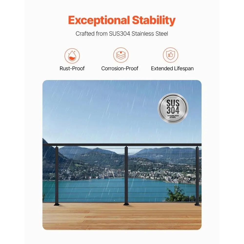 Stainless Steel Cable Railing Post 36x1x2 Inch Level Deck Stair Railing Kit Pre-Drilled Black Mounting Bracket Handrail Post