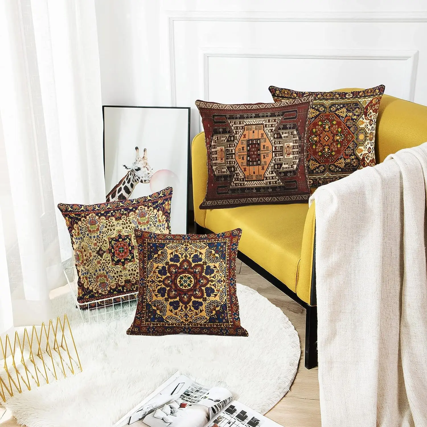Pillowcase Vintage Persian Carpet Pattern Decoration Pillow Cover Home Decor Linen Square Floral Cushion Cover