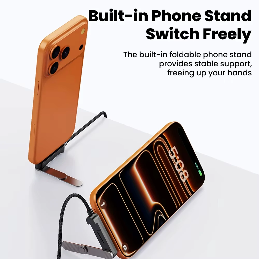 2-in-1 65W USB/Type-c to USB C Fast Charging Foldable Bracket Data Cable with Holder Charge Wire For iPhone 16 17 for Samsung