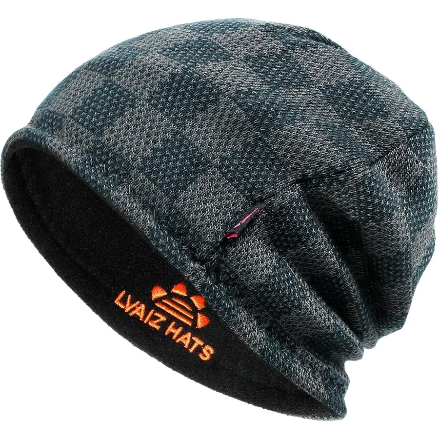 

Winter Beanie Hat for Men Women Fleece Lined Thick Warm Plaid Knitted Skull Beanie Reversible Outdoor Windproof Ski Watch Cap