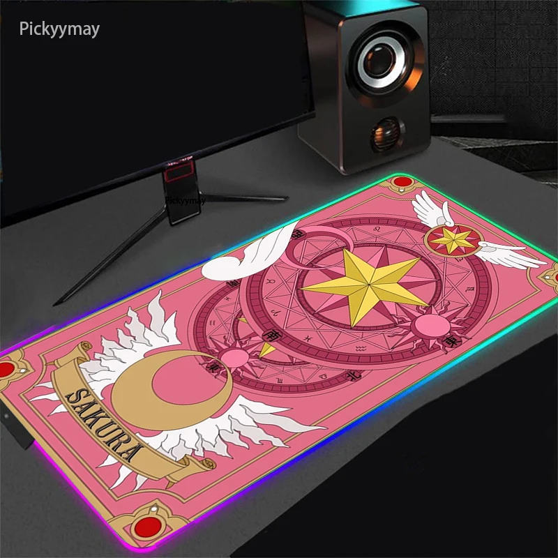 Imagem -02 - Cardcaptor Sakura Anime Mouse Pad Rgb Kawaii Computador Portátil Gaming Teclado Tapete Gamer Tapetes de Mesa Led Cor Backlight Mouse Esteira Xxl