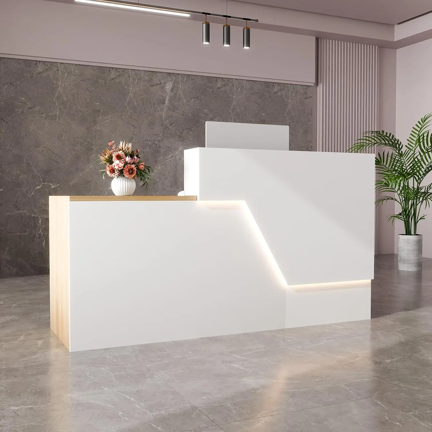 

Modern Reception Counter LED Power Hub Storage Shelf Lobby Office Store Salon 70.8in, Custom