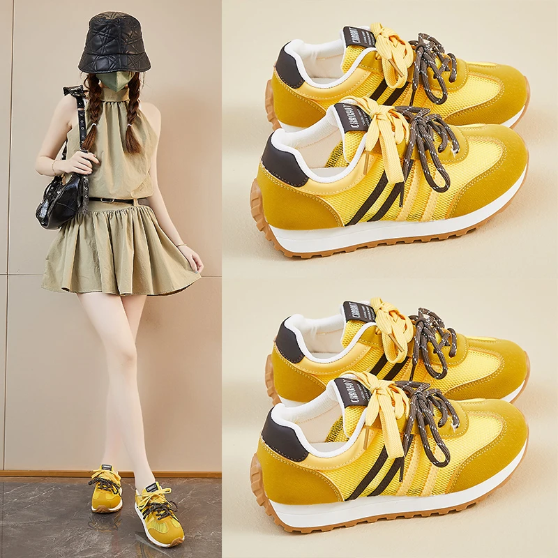 

2025Новая женская повседневная обувь, модные универсальные кроссовки на платформе, увеличивающие рост, летние кроссовки в полоску для взрослых