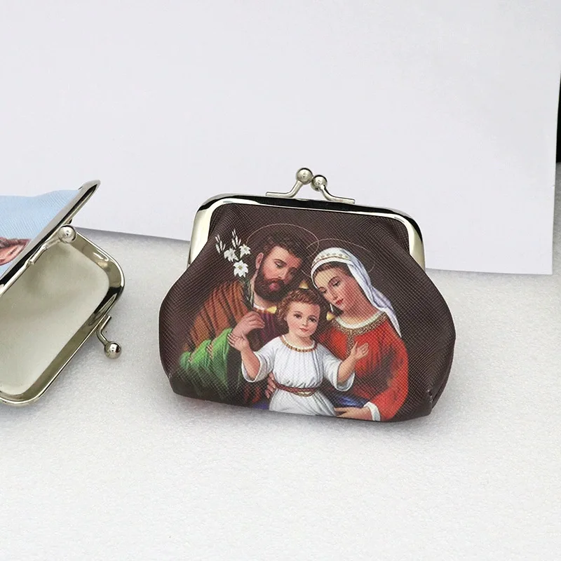 Vintage Christian Saint Print Kiss Lock Coin Purse - Small Snap Closure Pouch for Rosary, Coins & Jewelry