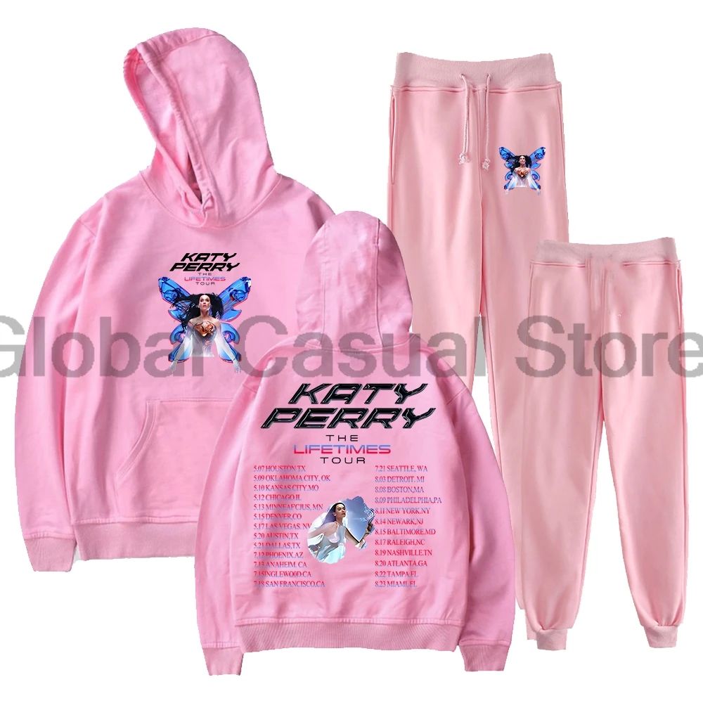 Katy Perry The Lifetimes Tour 2025 moletom com capuz calças jogger conjunto de duas peças moletons + calças de moletom conjuntos de roupas masculinas 