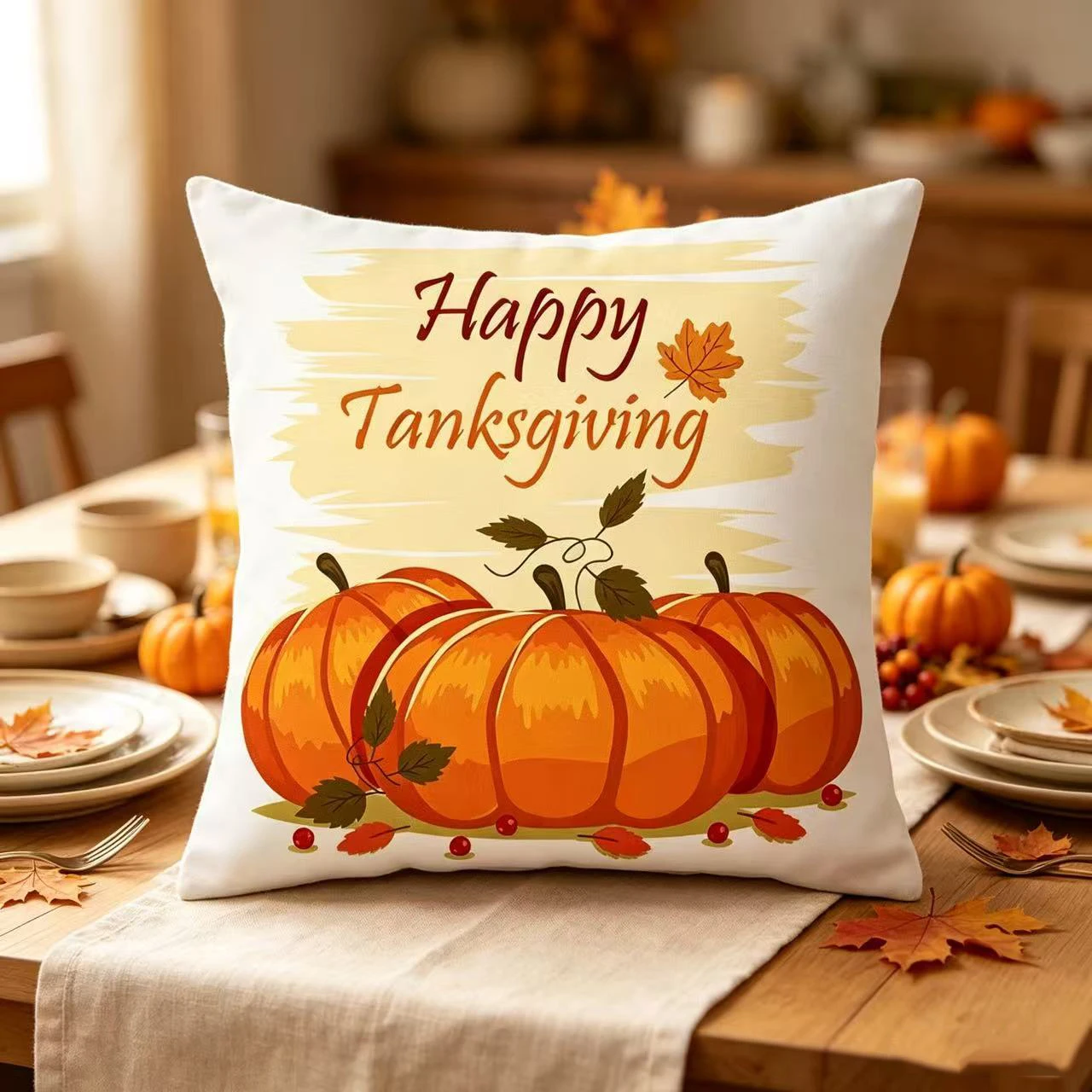 Thanksgiving Autumn Fall Acorn Pumpkin Turkey Throw Pillow Case Decorative Pillowcase Living Room Sofa Cushion Cover Home Decor
