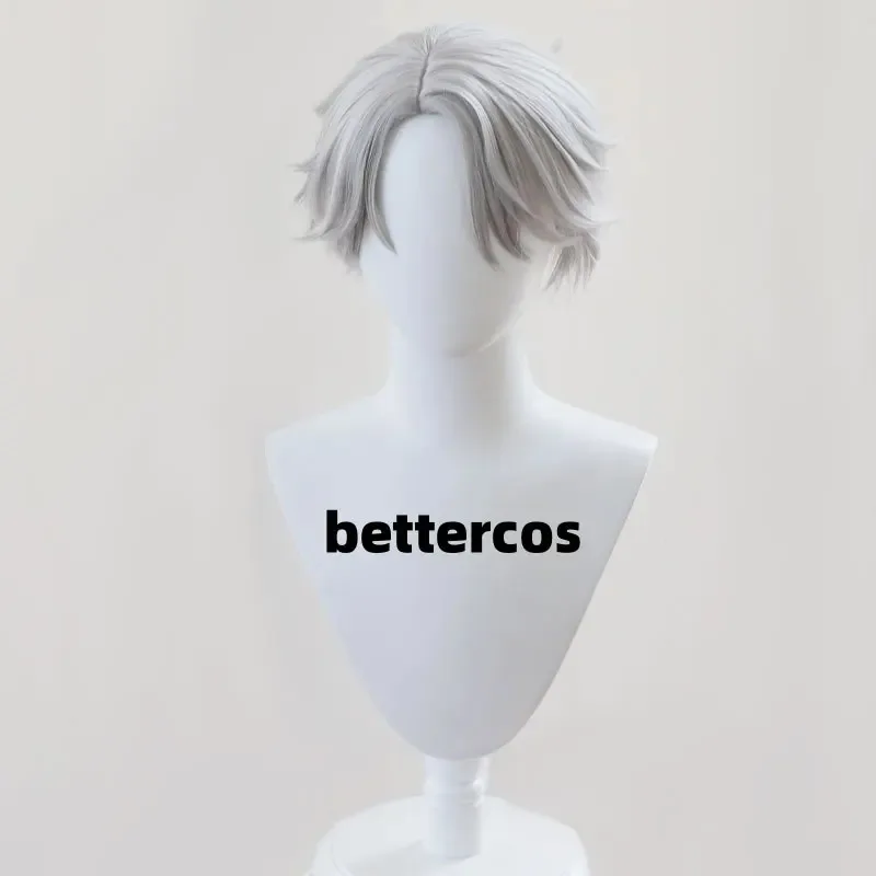 

NewIdentity ⅤEmbalmer Aesop Carl Cosplay Wig Gatto Hair Grey Hair Round Frame Glasses Heat-resistant Fiber Rose Wig Cap + Wig Ne