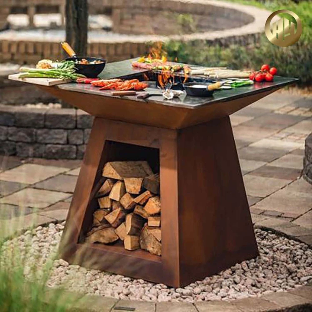 Custom Camping cooking big portable log burner Corten Steel foldable fire pit outdoor barbecue grill fire pit bowl Flat Packed