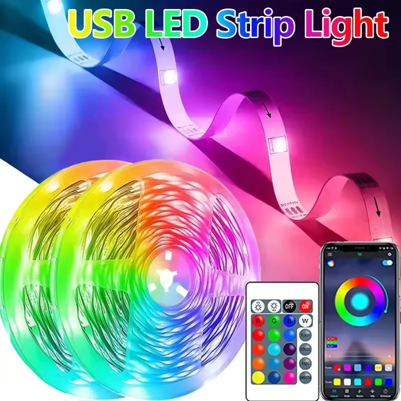USB 1-30M LED Light Strip RGB 5050 Bluetooth APP Control With 24Keys Remote Music Sync for Party PC TV Living Room Luces Led