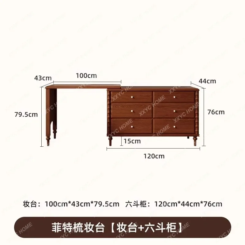 Lemari Kayu Solid Retro, Lemari Penyimpanan Ruang Tamu Meja Rias Dada Prancis Terintegrasi 7446