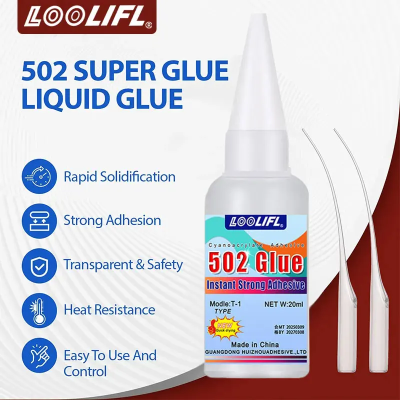 

20g 1-3pcs,502 super glue quick-drying cyanoacrylate,instant glue,three seconds glue,leather rubber wood metal glass ceramic plastic strong bonding liquid glue tool