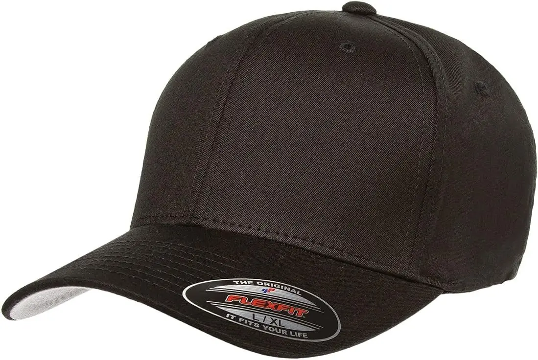 Gorra de Béisbol Unisex de Sarga de Algodón Ajustada en Color Negro, Tallas de la L a la XL