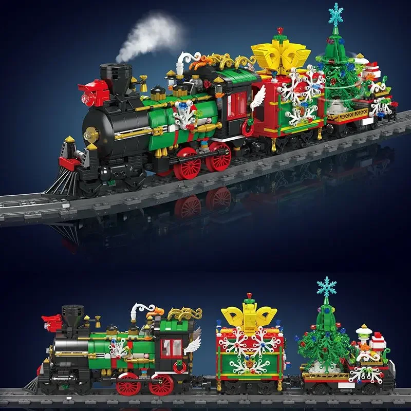 1457PCS Kereta Natal Versi Elektrik dengan Remote Control, Blok Bangunan Model Kendaraan Mainan untuk Anak dan Dewasa, Cocok untuk Hadiah