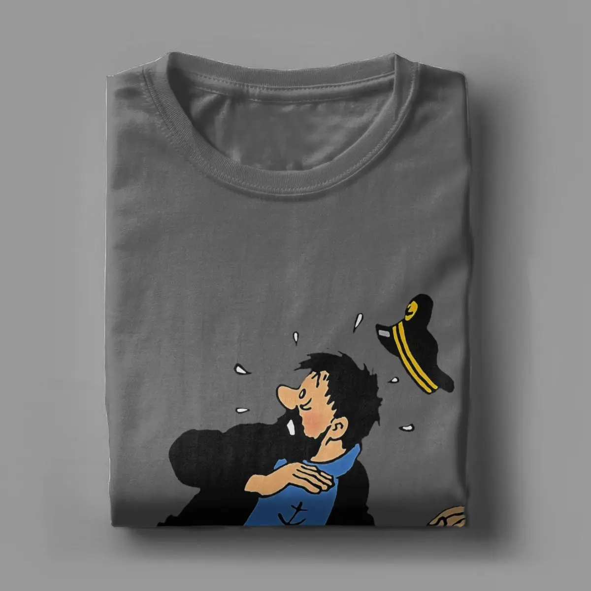 Captain Haddock T Shirt Men Cotton Unique T-Shirts Crewneck Cartoon Tee Shirt Short Sleeve Tops Gift Idea